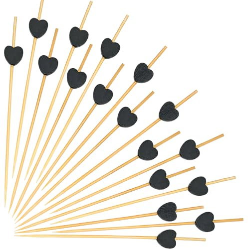 Catelves Herz Cocktailspieße,100 Stück Holzspieße Herz Fingerfood Spieße,Cocktail Deko Zahnstocher Herz aus Holz,Schwarz Herz Cocktail Sticks 12cm,Käsespieße Obstspieße Partyspieße Cocktail Zubehör