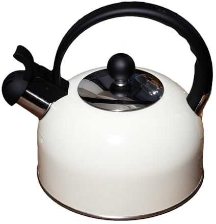 Cream Whistling Kettle 1.3L Stainless Steel Retro Stovetop Heat Resistant Handle
