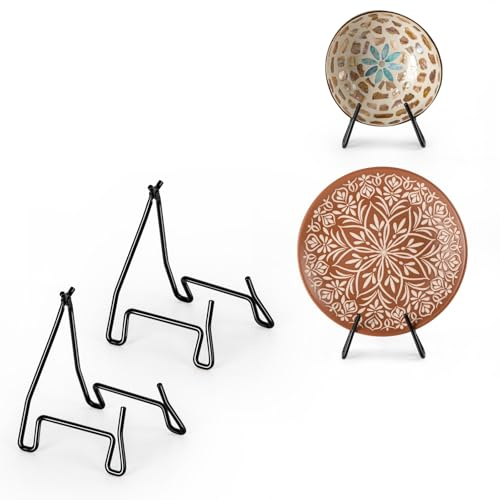 PUERSI 2 Stück Teller Ständer, 5,5 Zoll Tellerhalter Metall, Dekoteller | Halterung Platten Display Ständer für Große Tiefe Schalen und Platten, 11 x 11,3 x 14 cm (für Artikel unter 6,3 cm Tiefe)