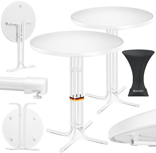 KESSER® Stehtisch klappbar 2er Set Ø70cm rund, Gastro Bistrotisch Hochtisch Cocktail Stehtisch + Husse, Klapptisch Partytisch für Garten/Balkon/Events/Gastronomie, wetterfest, In- & Outdoor, Weiß