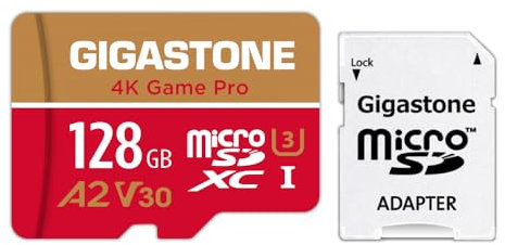 Gigastone 128GB Micro SD Card, 4K Game Pro, Nintendo-Switch 1 SD Card Compatible, A2 Run App, 4K Video Recording, R/W up to 100/50MB/s, Micro SDXC UHS-I A2 V30 U3 C10 Class 10