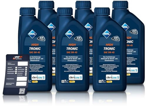 6x 1 L Liter ARAL HighTronic 5W-40 Motoröl inkl. Ölwechselanhänger
