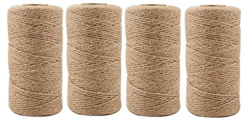 Ficelle de jute 2 mm 3 plis pour travaux manuels, travaux manuels, corde d'emballage durable pour jardinage (4 pièces x 100 m)
