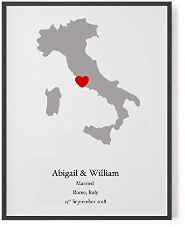 Personalised Treasured Memories Map Print // married, engaged, honeymoon, civil partnership, new home // choose location // custom print // gift for couple // wedding gift