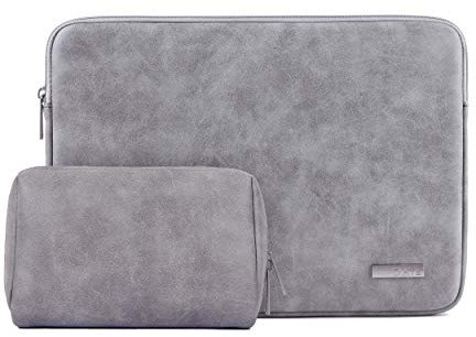 Moollyfox Housse Pochette en Cuir suède Ordinateur 13.3-15.6 Pouces Macbook air Pro 13, 15.6, Gris Clair, 15 pouces