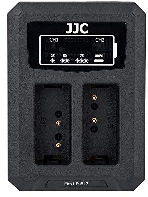 JJC USB Dual Battery Charger for Canon EOS R100 R8 R50 RP M3 M5 M6II M6 77D 750D 760D 800D 850D 250D 200DII 200D Cameras Replaces Canon LP-E17