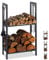 Relaxdays, anthrazit Kaminholzregal mit 2 Ablagen, aus Stahl, 4 Haken für Kaminbesteck, Brennholzregal HBT 100x60x30 cm, 100 x 60 x 30 cm