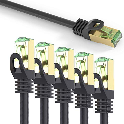 conecto CC50455 RJ45 Ethernet-Netzwerkkabel (S/FTP, PIMF, CCA AWG26/7), mit Cat7 Rohkabel 20,0m schwarz (5er Set + 1x gratis!)