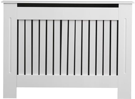 AVC Designs Kensington Radiator Cover Modern MDF Wood White Grey Vertical Slat Living Room Bedroom Hallway Cabinet (Medium White)