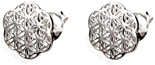 Ohrstecker Silber Blume des Lebens - 925 Sterling - Flache Ohrringe Stecker - 8mm Klein