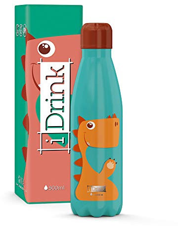 Borraccia 500ML Verde con Dinosauro Termica Acciaio Bottles IDRINK Total Juggling