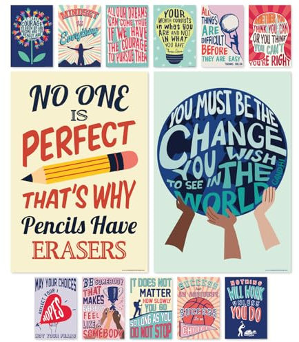S&O Growth Mindset-Poster für die Dekoration von Klassenzimmern in der Mittel- und Oberstufe—Set mit 13 motivierenden Postern, inspirierenden Postern und Zitatpostern! Großes Posterpaket, 15 x 22 Zoll