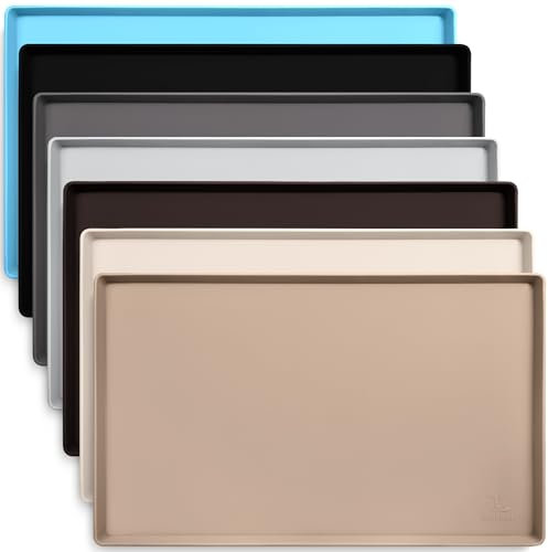 DogBuddy Waterproof Silicone Food Mat for Dogs - Pet Feeding Mat With Edges, Nonslip, for Floors - Puppy Supplies, Small (19x12), Taupe