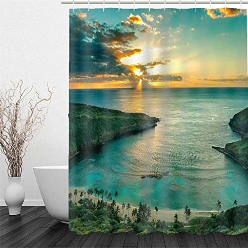 Chickw1 Duschvorhang Wasserdicht Antischimmel, Duschvorhänge Polyester Waschbar Bad Vorhang mit 12 Duschvorhangringe - 3D Landschaft Motiv Badewanne Vorhang (150x180cm,Sonnenuntergang)