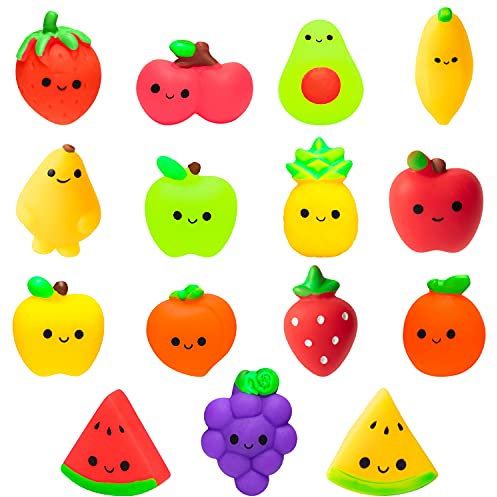 GROBRO7 15pcs Random Squeeze Toys for Kids Kawaii Mini Silicon Food Animal Fruit Squeeze Toys Pack Cute Soft Creamy Stress Relief Decoration for Bag Fillers Party Favors Supplies Birthday Gift
