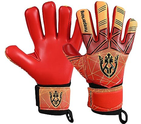 Keeperking Torwarthandschuhe Erwachsene Kinder Jugend mit und ohne Fingerschutz Fußballhandschuhe abnehmbar fingersave 4mm Unisex (7, Rot- Abnehmbar FS)