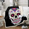 Homemissing Zucker Schädel Decke 220x240cm für Krippe Bett Couch Totenkopf Muster Flanell Fleecedeckes Halloween Thema Wohndecke Skelett Design Kuscheldecke Schwarz