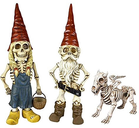 Halloween Skelett Zombie Gartenzwerge Statuen Knochen und Hunde Gartenzwerg Gartendekor, handbemalte Harzornament für Patio Yard Lawn Porch