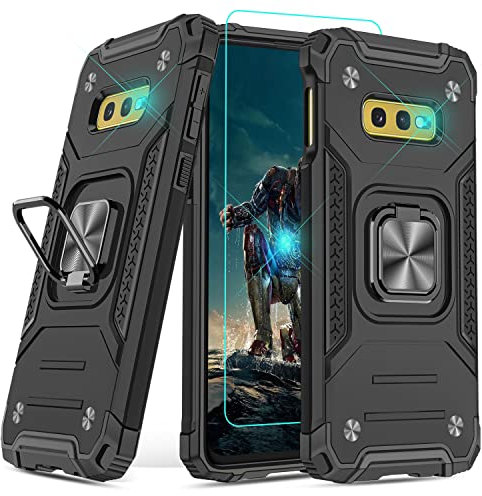 YmhxcY For Samsung Galaxy S10E Case,with HD Screen Protector,Armor Grade Cases,with Rotating Kickstand Non-Slip Case,For Samsung Galaxy S10E KK Black