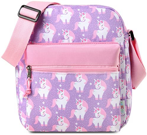 VASCHY Umhängetasche Mädchen, Leicht Klein Schultertasche Crossbody Bag Schulranzen Teenager Tasche Geschenk für Jugendliche Kleine Kinder Lila Einhorn