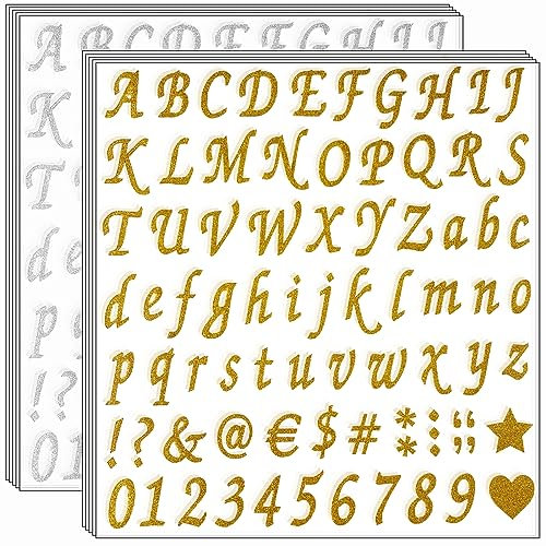 Waynoda 800 Stück Glitzer-Alphabet-Buchstaben-Aufkleber, selbstklebend, Gold & Silber, für Adressnummer, Grad Kappendekoration, DIY Handwerk & Klassenzimmer Dekor