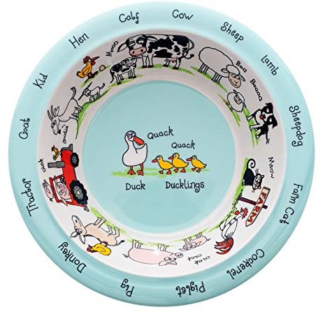Tyrrell Katz Kids Farm Printed Bowl in Blue Melamine - Dishwasher Safe Children's Dish Outdoor Dining Tableware Everyday Plate - 16.5 cm