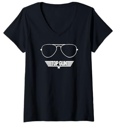 Damen Top Gun White Sunglasses & Logo in White Action Movie T-Shirt mit V-Ausschnitt