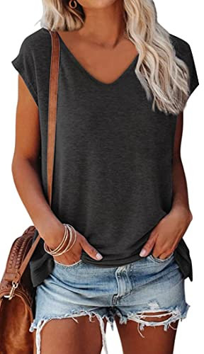 OLIPHEE Camiseta Basica Mujer Verano Mangas Cortas Camiseta Elegante Blusas Casual Toppar T-Shirt Basica Negro M