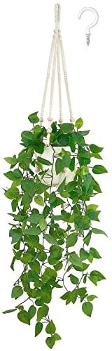 Mkono Gefälschte Hängepflanze mit Topf, künstliche Pflanzen für Heimdekoration,73cm Innen-Makramee-Pflanzenhänger mit künstlichen Ranken, für Schlafzimmer Badezimmer, 1 Pack