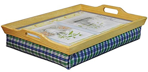 Laminated Wooden Lap Tray with Built-in Cushion - 100mm x 495mm x 385mm - Easy to Wipe Clean - Suitable for Dining Reading & Writing - Beanbag Type Cushion