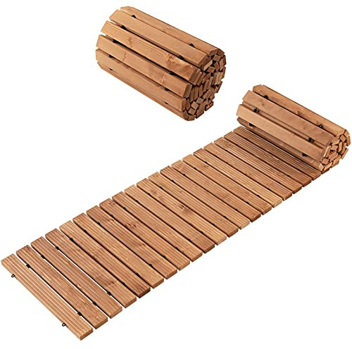 COSTWAY Passerella Arrotolabile per Giardino, Sentiero da Giardino con Filo di Ferro e Consistenza Antiscivolo Resistente alle Intemperie, Percorso in Legno per Cortile e Spiaggia (245 x 43 x 2 cm)