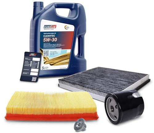 ATEC Germany Inspektionspaket Filterset mit 1x Ölfilter; 1x Luftfilter; 1x Innenraumfilter (Aktivkohle); 1x Ölablassschraube; 1x Motoröl 5W-30 CLEANTEC SAE 5 l, KOMPATIBEL MIT - OPEL MERIVA A (X03)