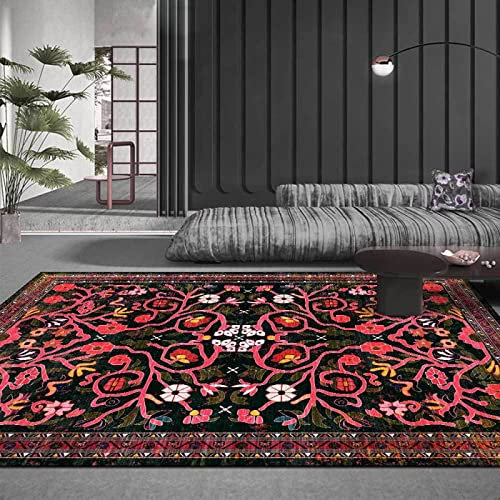 Tappeto Home Tappeto Rettangolare rosa dei venti rosso nero fiore cremisi,Bordato, morbido, lavabile,lavatrice-100 * 160cm (3.3ft x 5.2ft)