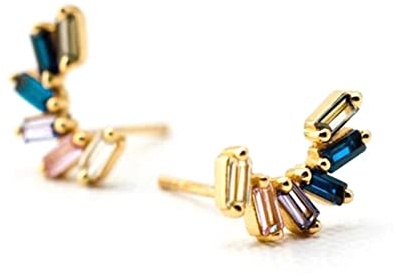 KnBoB Schmuck Ohrstecker, Quadrat mit Baguette Bunt Zirkonia 925 Silber Ohrringe Elegant für Damen