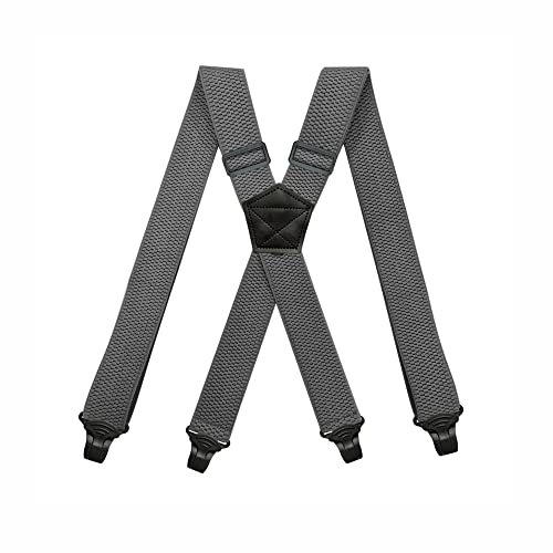 BaronHong Flughafenfreundliche Hosenträger, KEIN Summen, Kunststoff, 4 Clips, 3,8 cm, vollelastische Hosenträger mit Lederaufnäher, Ski-Hosenträger (dunkelgrau, M)