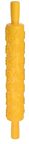 sourcing map Pattern Embossed Rolling Pin 14.57 x 1.97 Flower 3D Pattern PP Plastic Non-Stick Embossing Textured Rolling Pins for Baking Cookie Fondant Pastry Clay Dough, Yellow