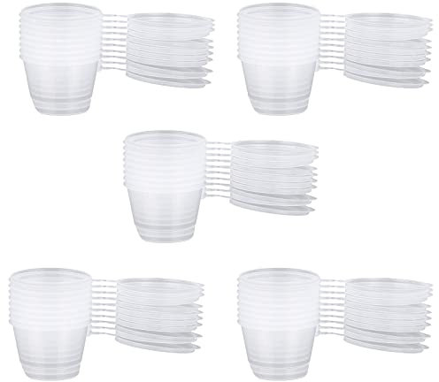 Floatdream 100 Stücke Transparenter Mini-Plastikbecher, Mini Plastikbecher mit Deckel, Schleim Aufbewahrungsbehälter, für zum Aufbewahren von Snacks, Zutaten(50ml)