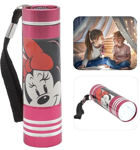 HOVUK Mini lampe de poche Minnie Mouse pour filles | Petite lampe de poche en aluminium rose avec 9 LED | Lampe de poche pour enfants pour camping, fête de Noël, cadeaux de 3 ans et plus