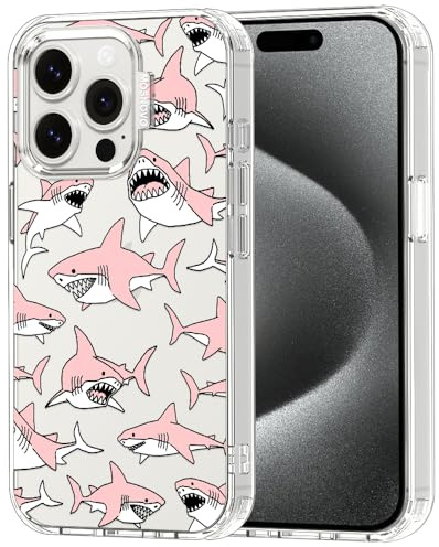 MOSNOVO für iPhone 15 Pro Hülle – Durchsichtige, schlanke, stoßfeste TPU+PC-Handyhülle, [6,6 Fuß Fallschutz/Anti-Abziehen] - Rosa Haie