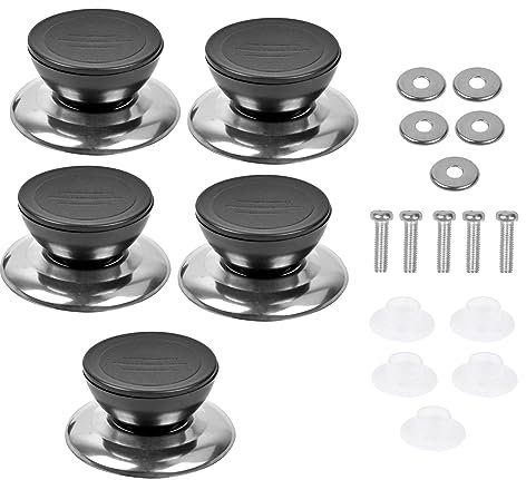5 Piezas Pomos Tapa Cacerola, Pomo Tapa Olla universal Perillas Pomo Recambio Tapadera Anti-quemaduras, Mango Sarten con Tornillos para Sartenes, Cacerolas, Tapas de Vidrio