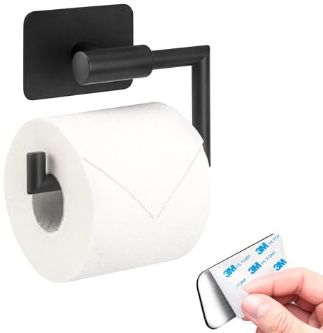 bremermann Bad-Serie Piazza Black Tape - Toilettenpapierhalter, Papierrollenhalter selbstklebend Edelstahl, schwarz - kein Bohren 3M Klebebefestigung