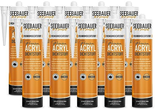 SEEBAUER diy® Premium Acryl-Dichtstoff 300 ml Weiß (10 Stück), Elastische Dichtmasse für Innen und Außen, Überstreichbar und Wasserfest, Fugendichtstoff
