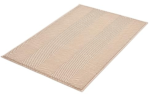 Kleine Wolke Badteppich Zigzag Sandbeige 70 x 120 cm | OEKO-TEX zertifiziert, besonders weich, rutschhemmende Unterseite, für Fußbodenheizung, maschinenwaschbar, 100% Polyester