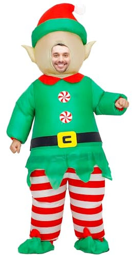 Inflatable Christmas Costume for Adult Blow up Santa Claus Elf Snowman Ginger Bread Man Costum Xmas Funny Fancy Dress