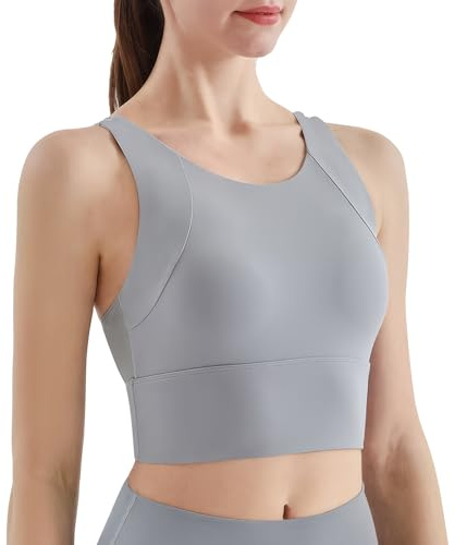 Hveuluop Gieen Sujetador Deportivo con Espalda Cruzada para Mujer - Sujetador de Entrenamiento sin Aros, Acolchado, con Escote en U y de Corte Largo de Gran Sujeción, A Prueba de Golpes, Yoga