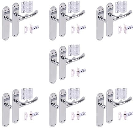 Hunta HANDLEZONE® 7 Sets Avis Internal Door Handles on Backplate Lever Latch Packs with Ball Bearing Hinges - Polished Chrome