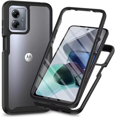 Lvnarery For Motorola Moto G54 Case Built-in Screen Protector,Shockproof Transparent Clear Cover 360 Degree Full Body Protective Rugged Bumper Slim Phone Case for Motorola Moto G54 Black