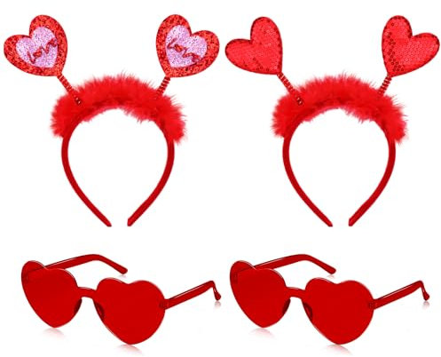 SelfTek 2 Stück Herz Brille, 2 Stück Herz Haarreif, Valentinstag Herz Brille Hair hoop Hair Accessoires für Valentinstag Hochzeit JGA Fasching Foto Requisiten für Kinder Erwachsene