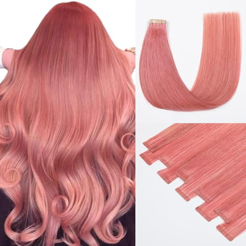 HotLulana Tape Extensions Echthaar Pink Skin Weft Extensions Echthaar 100% Colored Soft Natürliche Echthaar Extensions Tape Ins Gerade Invisible Tape Extensions 10stück 25g 20zoll/50cm.