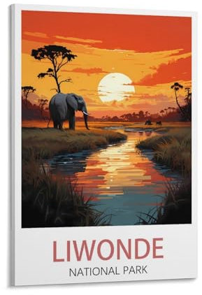 PuPLuM Liwonde National Park Malawi Vintage-Reiseposter, Susnet, 50 x 75 cm, Leinwand, Wandkunst, Poster für Wohnzimmer, Dekoration, Gemälde für Heimdekoration